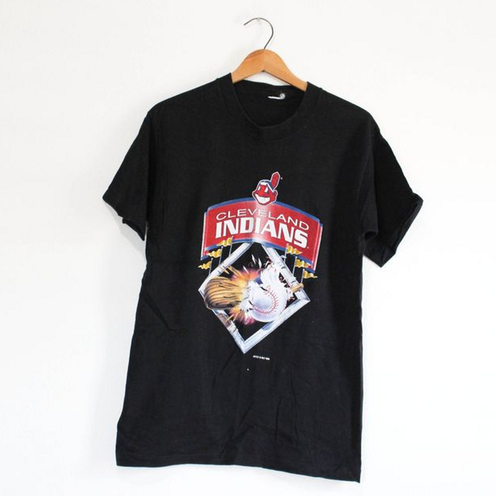 Vintage 90s Cleveland Indians Black T-Shirt Men’s Medium MLB Baseball